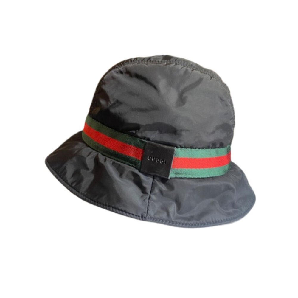 Gucci Black Nylon Bucket Rain Hat Web Stripe Logo